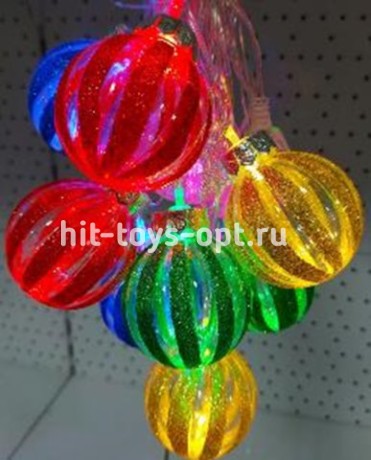 гирлянда нить диод 10л, пластиковый шарик РЕЗНЫЕ ДОЛЬКИ 5.7см, 5М,  , пр упак (5М/10Л) МУЛЬТИ