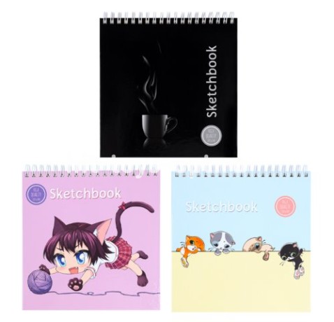 Скетчбук, бежевая бумага 100г/м2, 165*165мм, 40л, спираль, 7БЦ, обложка - глянц. картон. ассорти