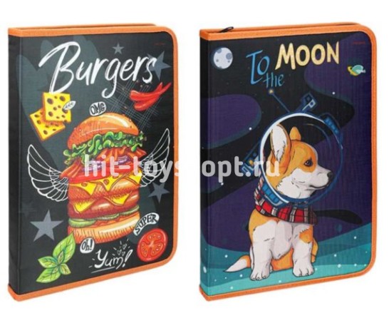 Папка д/труда А4 в ассорти п/э,печать по ткани,на молнии