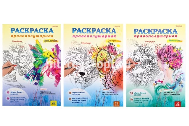 Раскраска правополушарная 16л А4 в Ассорти