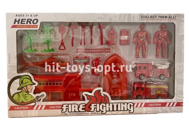 Игровой Набор Пожарников (База, Вертолет, Лодка, Машины, Инструмент и пр.), размер 48см*28см*5см