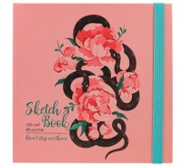 Скетчбук 48л. 150гр. 7БЦ, матовая ламинация, ляссе, лен, резинка, 165х165мм, в ассорти
