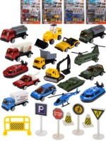 Набор машинок&quot;Спецтехника&quot;(25,9х21,4х3см)(4 машинки,дорож.знаки,4 вида микс)в блист.