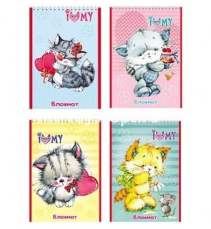 Блокнот А7 40л клетка на гребне -Плюшевые котята- обл. мел. картон, блок-офсет