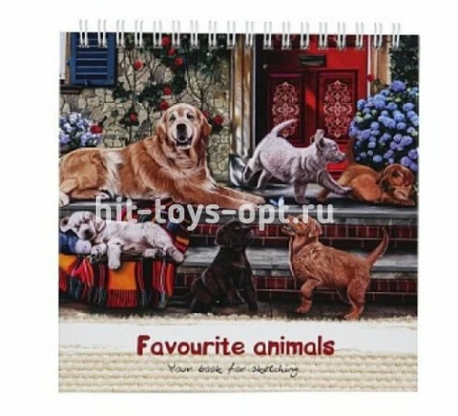 Скетчбук 40л. ЩЕНКИ НА КРЫЛЬЦЕ (С40-1725) 7БЦ. на гребне. глянц. ламинация 165х165мм