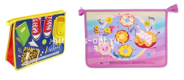 Папка детская на шнурке + змейка А4 пластик, в ассорти