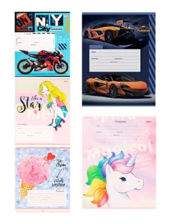 Тетрадь 12 л Линия, принт в ассорти