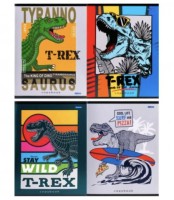 Тетрадь 96л., А5, клетка, Проф-Пресс &quot;Клёвые тираннозавры&quot;, скрепка, мелованная обложка, 4 дизайна