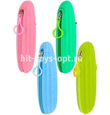 Пенал-косметичка ЦВЕТНЫЕ КАКТУСЫ, в прозрач.тубе 22х10х3/19,5х8 см, силикон, цв. ассорти