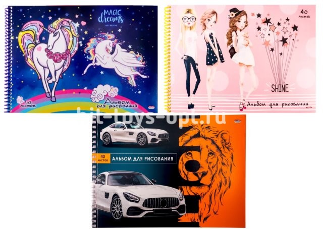 Альбом для рисования 40л гребень в ассортименте