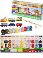 Деревянная игрушка.Счёт,рыбалка,сортер,вкладыши 52 детали (в коробке)