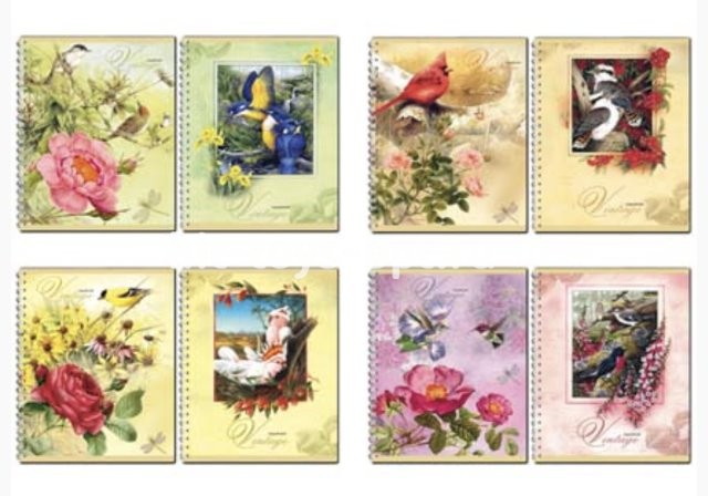 Тетрадь 96л А5ф клетка на гребне Яркие цветы и птицы (96-6823) цвет.мелов.картон, двойная обложка