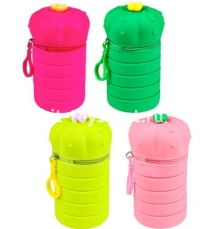 Пенал-косметичка ЦВЕТНЫЕ КАКТУСЫ (ПН-8680),складной, в проз.тубе 20х6,5/12х5 см, силикон,цв. ассорти