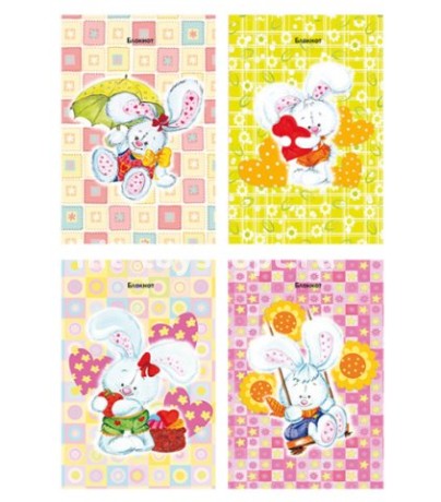 Блокнот А7 48 листов "Зайки" обл. цвет. мелов., на склейке