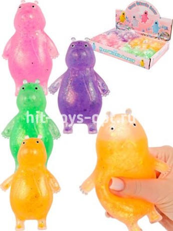 Антистресс-мялка "Бегемот" внутри блёстки, микс 12 шт. в шоубоксе, 12х7см цена за шт.
