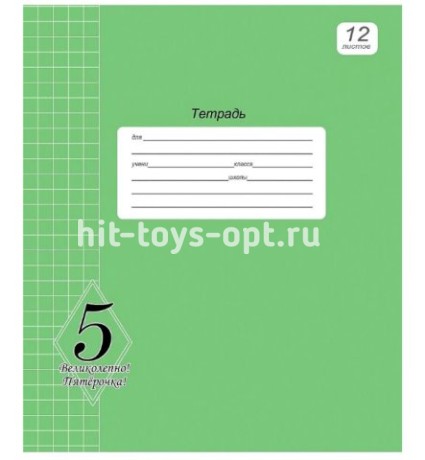 Тетрадь 12л КЛЕТКА Великолепно!Пятерка! зеленая круг.углов офсет