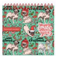 Книжка записная А6+ 128 л. &quot;Праздничные мопсы&quot; 7Бц, мат. ламинация