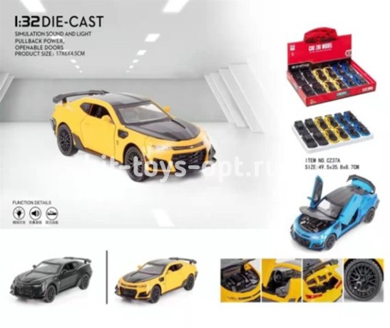 Машина металлическая Камаро 12 в уп свет+звук 16см, цвета ассорти, цена за шт.