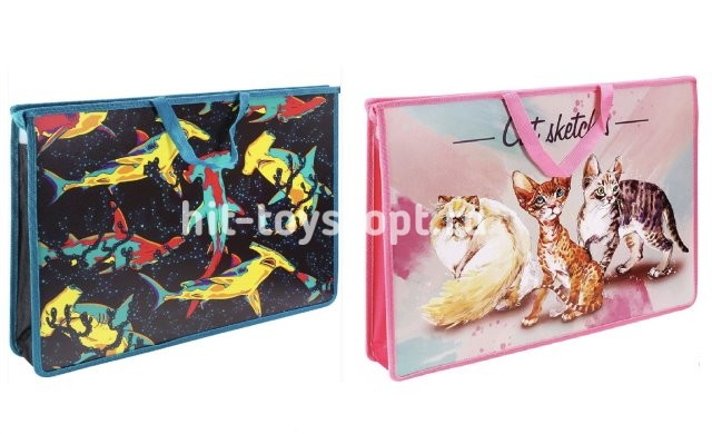 Папка для рисунков и труда А3, молния сверху, пластик, в ассорти