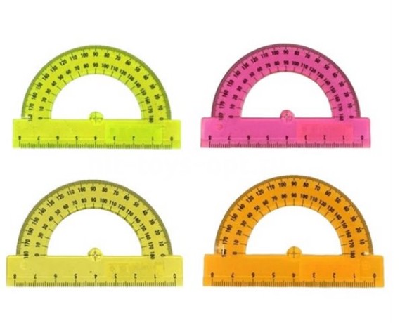 Транспортир прозрачный цветной микс 10 см