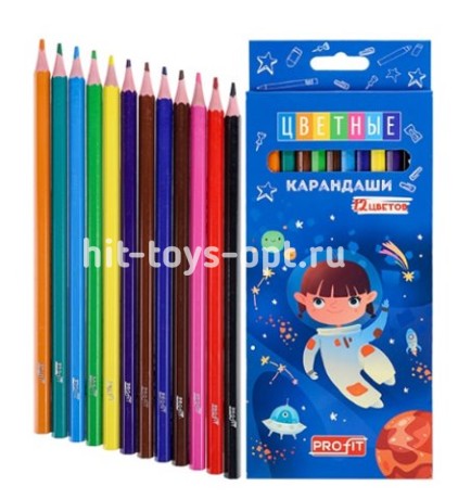 Карандаши цв. Космос ждет, наб. 12 цв., d=2.8мм, к/к.