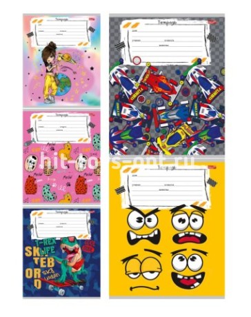 Тетрадь 18л., клетка, Проф-Пресс "Красочный микс", скрепка, мелованный картон, 5 дизайнов