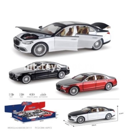 Машина металлическая Мерседес 600 Майбах легковой 6 в уп, свет+муз 22см, цвета ассорти, цена за шт.