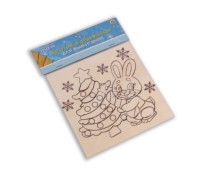 Заготовка деревянная для выжигания 15х15. ЕЛКА С ПОДАРКАМИ И ЗАЙЦЕМ