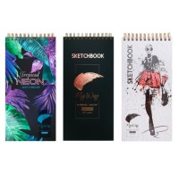 Скетчбук, белая бумага 210г/м2, 350*160мм, 40л, спираль верх, без линов., обложка - твердый, ассорти