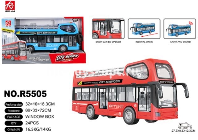 Автобус инерционный светомузыкальный туристический, 32*19см