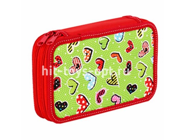 Пенал Зеленый сердечный узор ткань
