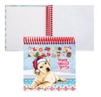 ЗАПИСНАЯ КНИЖКА А6+ 128л на цвет. спирали НОВОГОДНИЙ ЩЕНОК, 7БЦ, матовая ламинация