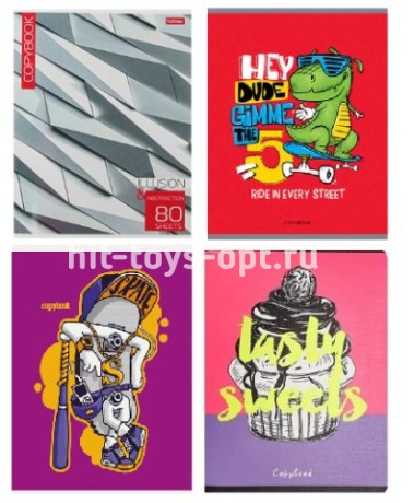 Тетрадь 80л Клетка, принт ассорти более 50 видов.