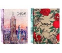 Скетчбук, белая бумага 80г/м2, А5, 80л, спираль, без линовки, обложка - глянцевый ламинирован. ассор