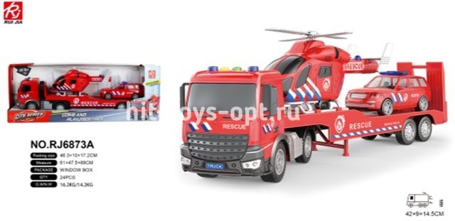 Автовоз инерционный +вертолет + машинка спасатели, 47*17см