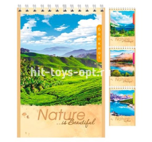 БЛОКНОТ А6 40л.на гребне ПРИРОДА НА РАССВЕТЕ ассорти,обл. карт хром,блок офсет, кл