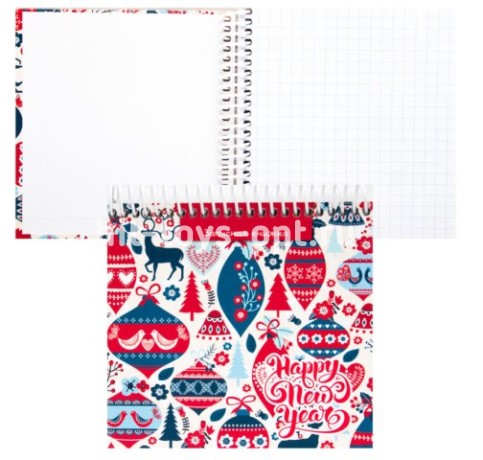 Книжка записная А6 (140*145) 128л спир тв обл 7Бц Новогодний орнамент мат лам