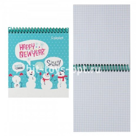 Блокнот А6 48л клетка спираль Веселые снеговички