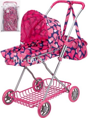 Коляска для кукол (63х35х71см) с сумкой и корзинкой, в пакете