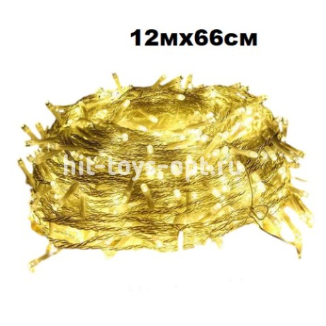 Бахрома мелкий диод белый провод (IP44) 12мх66см(255л),дл шнура 1.5м,  Теплый Белый + Теплый Белый М