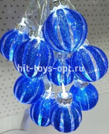 гирлянда нить диод 10л, пластиковый шарик РЕЗНЫЕ ДОЛЬКИ 5.7см, 5М,  , пр упак (5М/10Л)  СИНИЙ