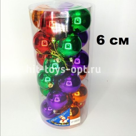 Набор шаров 6см 24шар 4цв однотонный, глянец в тубусе 00030