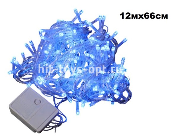 Бахрома мелкий диод белый провод (IP44) 12мх66см(255л),дл шнура 1.5м, син+х/б мерц