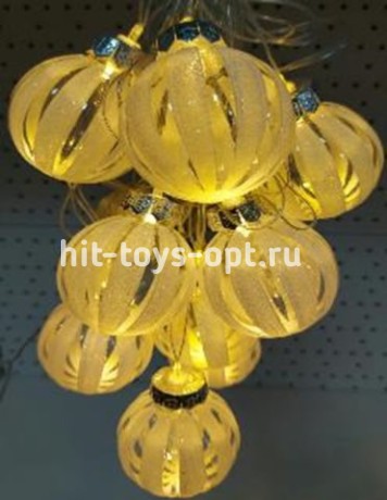 гирлянда нить диод 10л, пластиковый шарик РЕЗНЫЕ ДОЛЬКИ 5.7см, 5М,  , пр упак (5М/10Л)  Теплый Белый