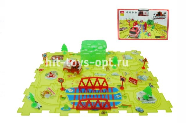 Игровой Набор - Трек Пазл + Машинка+Знаки+Наклейки+аксессуары. (возможность сборки разных трасс)