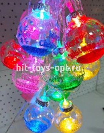 гирлянда нить диод 10л, пластиковый шарикСНЕЖИНКА С НАДПИСЬЮ 5.7см, 5М,  , пр упак (5М/10Л) МУЛЬТИ