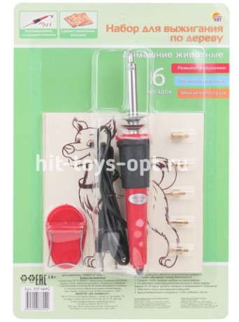 Набор для выжигания по дереву - 2 плашки 15х15 см (в блистере). Домашние Животные