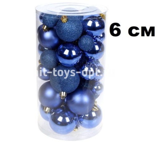 Набор шаров 6см 25шар 1цв, однотонные, глянец/матовый/искра, в тубусе с ручкой 00037