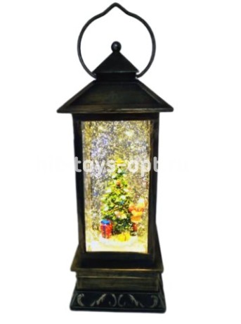 Новогодний декоративный маслянный фонарь,Снеговик под елкой, музыкальный, 2 режима, USB,3*АА,