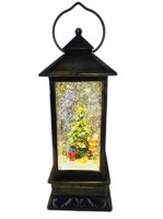 Новогодний декоративный маслянный фонарь,Снеговик под елкой, музыкальный, 2 режима, USB,3*АА,